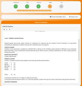Lettera variazione contratto lavoro domestico